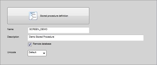 Database stored procedure options dialog with remote database settings